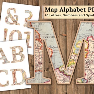 Druckbare PDF Karte Alphabet | Vintage Karte Buchstaben | Digitales Alphabet | Buchstabe Banner Karte Themen | Party Dekor