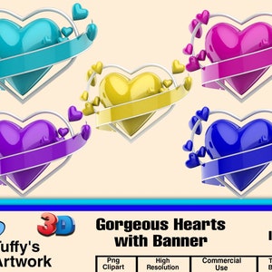 Gorgeous 3D Heart with Banner. These hearts will definitely add a unique colorful design to your social media posts or to any photos.