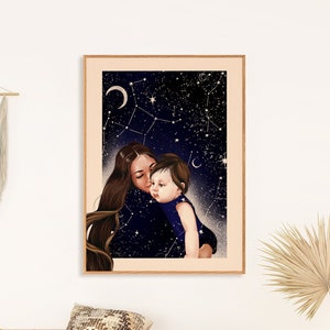 Goodnight Lullaby Mother and Daughter Child Digital Printable Wall Art Decor, Happy Mothers Day Print Gift, Downloadable Portrait Painting