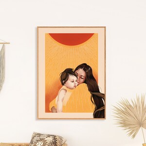 You Are My Sunshine Mother and Daughter Child Digital Printable Wall Art Decor, Happy Mothers Day Print Gift, Downloadable Portrait Painting