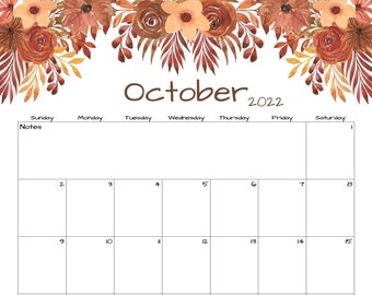 october calendar october 2022 printable calendar autumn etsy