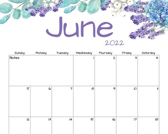 june calendar june 2022 printable calendar lavender etsy canada
