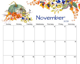 View Free Printable Calendar November 2021 Cute Background