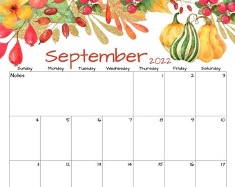 september calendar september 2022 printable calendar etsy