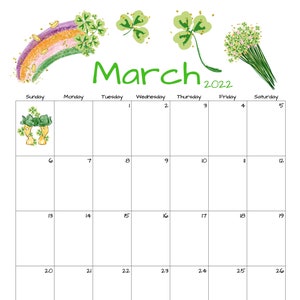 march calendar march 2022 printable calendar shamrock etsy australia