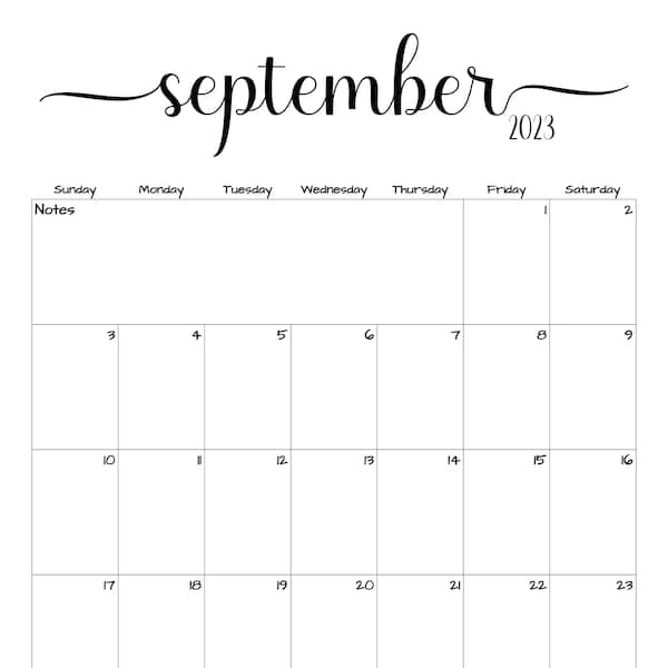 Fillable/Editable September 2023 Calendar | September 2023 Calendar | Simple Script Calendar | Instant Download | PDF, PNG, JPG