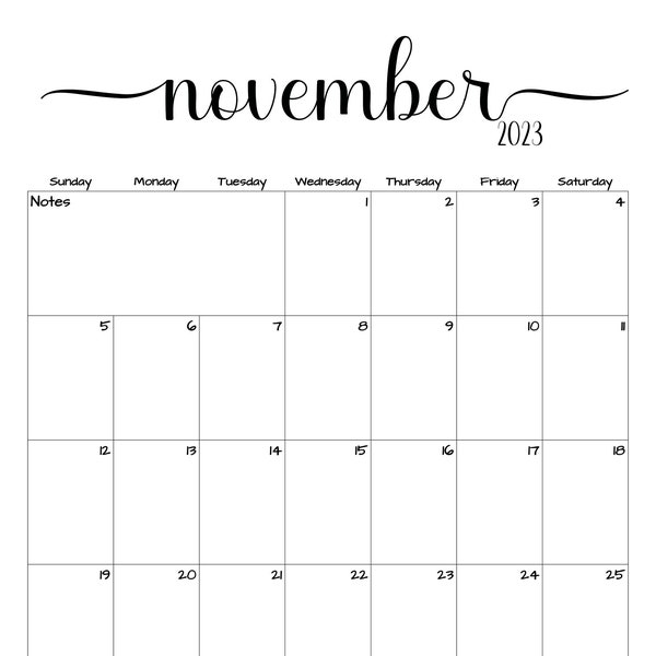 Fillable/Editable November 2023 Calendar | November 2023 Calendar | Simple Script Calendar | Instant Download | PDF, PNG, JPG