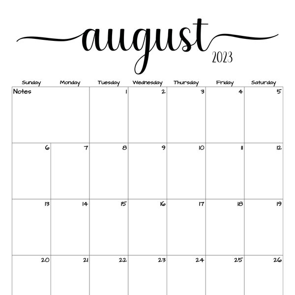 Fillable/Editable August 2023 Calendar | August 2023 Calendar | Simple Script Calendar | Instant Download | PDF, PNG, JPG