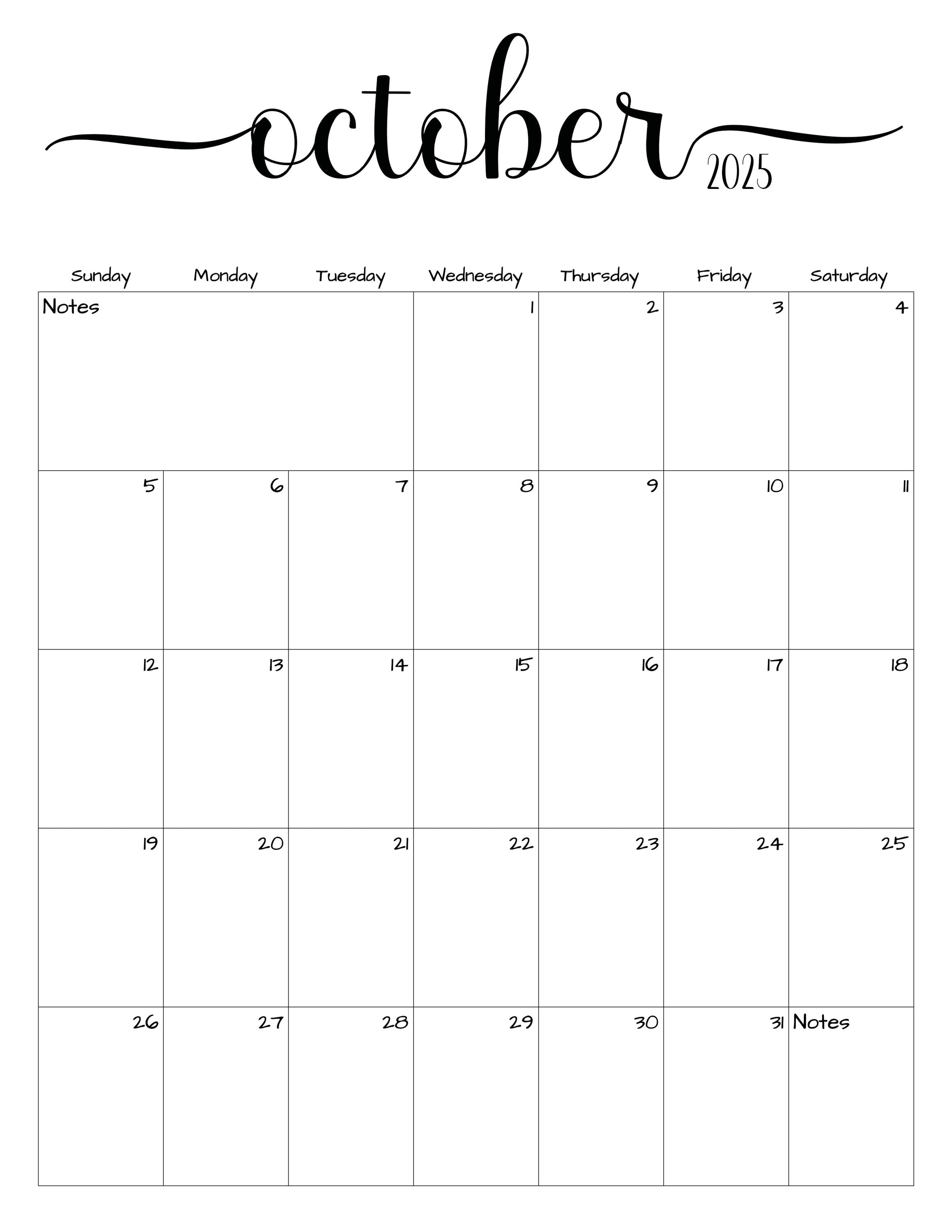 Fillable/editable October 2025 Calendar October 2025 Calendar Simple
