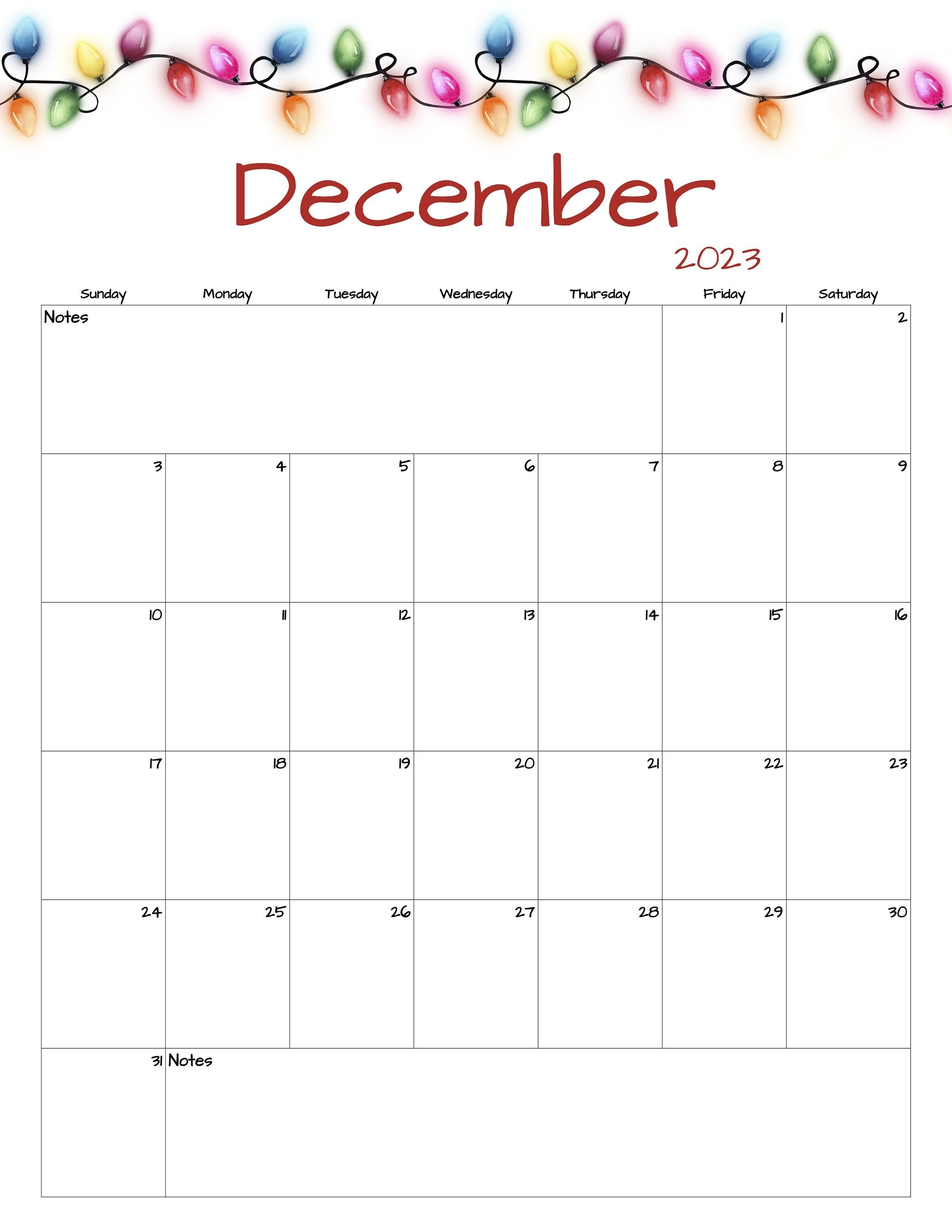 Fillable/editable December Calendar December 2023 Printable Calendar  Christmas Lights Calendar Download PDF, PNG, JPG - Etsy
