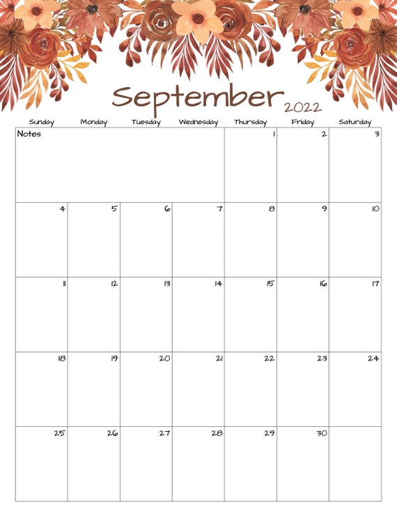 september calendar september 2022 printable calendar etsy