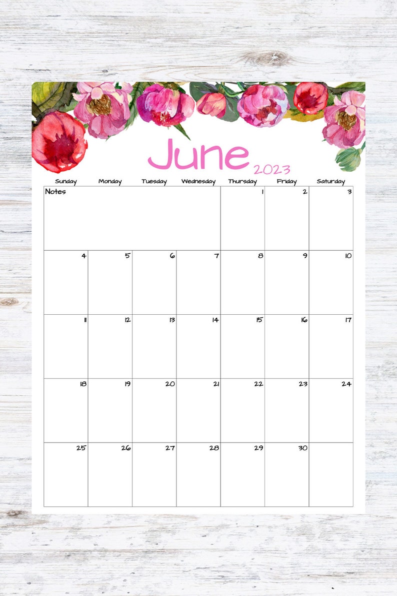 Fillable/editable June Calendar June 2023 Printable Calendar Etsy
