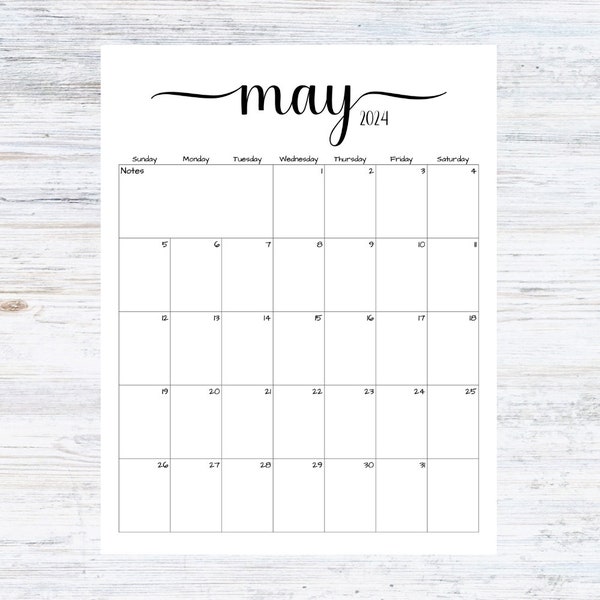 Fillable/Editable May 2024 Calendar | May 2024 Calendar | Simple Script Calendar | Instant Download | PDF, PNG, JPG