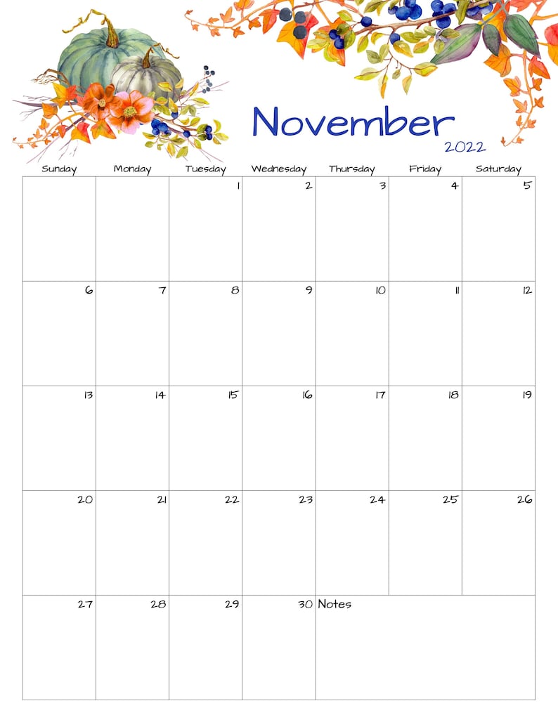 november calendar november 2022 printable calendar autumn etsy ireland
