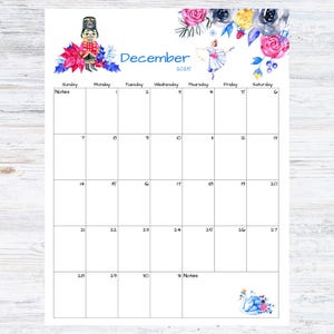 Fyllbar/redigerbar decemberkalender | Utskrivbar kalender för december 2025 | Nötknäpparkalender för jul | Ladda ner | PDF, PNG, JPG |