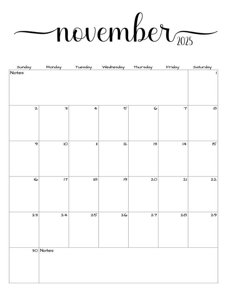 Fillable/editable November 2025 Calendar November 2025 Calendar Simple Script Calendar