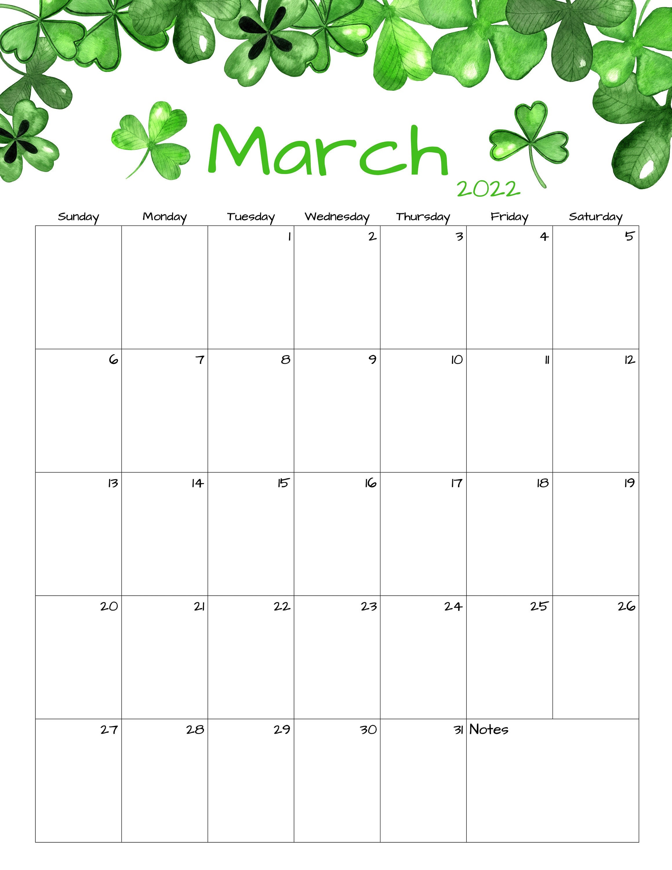 march calendar march 2022 printable calendar shamrock etsy canada