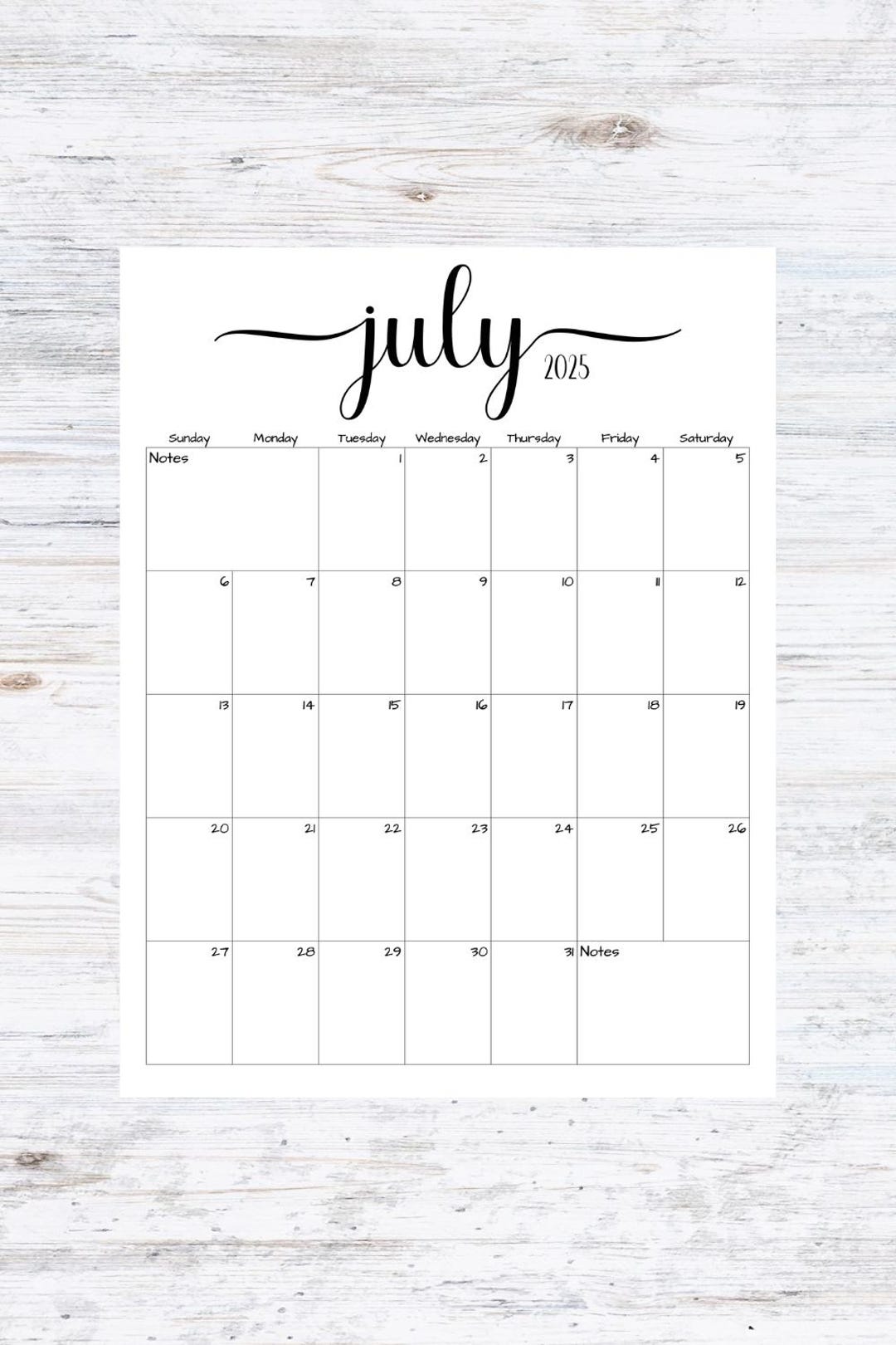 Fillable/editable July 2025 Calendar July 2025 Calendar Simple Script Calendar Instant Download
