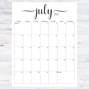 Fillable/Editable July 2025 Calendar | July 2025 Calendar | Simple Script Calendar | Instant Download | PDF, PNG, JPG