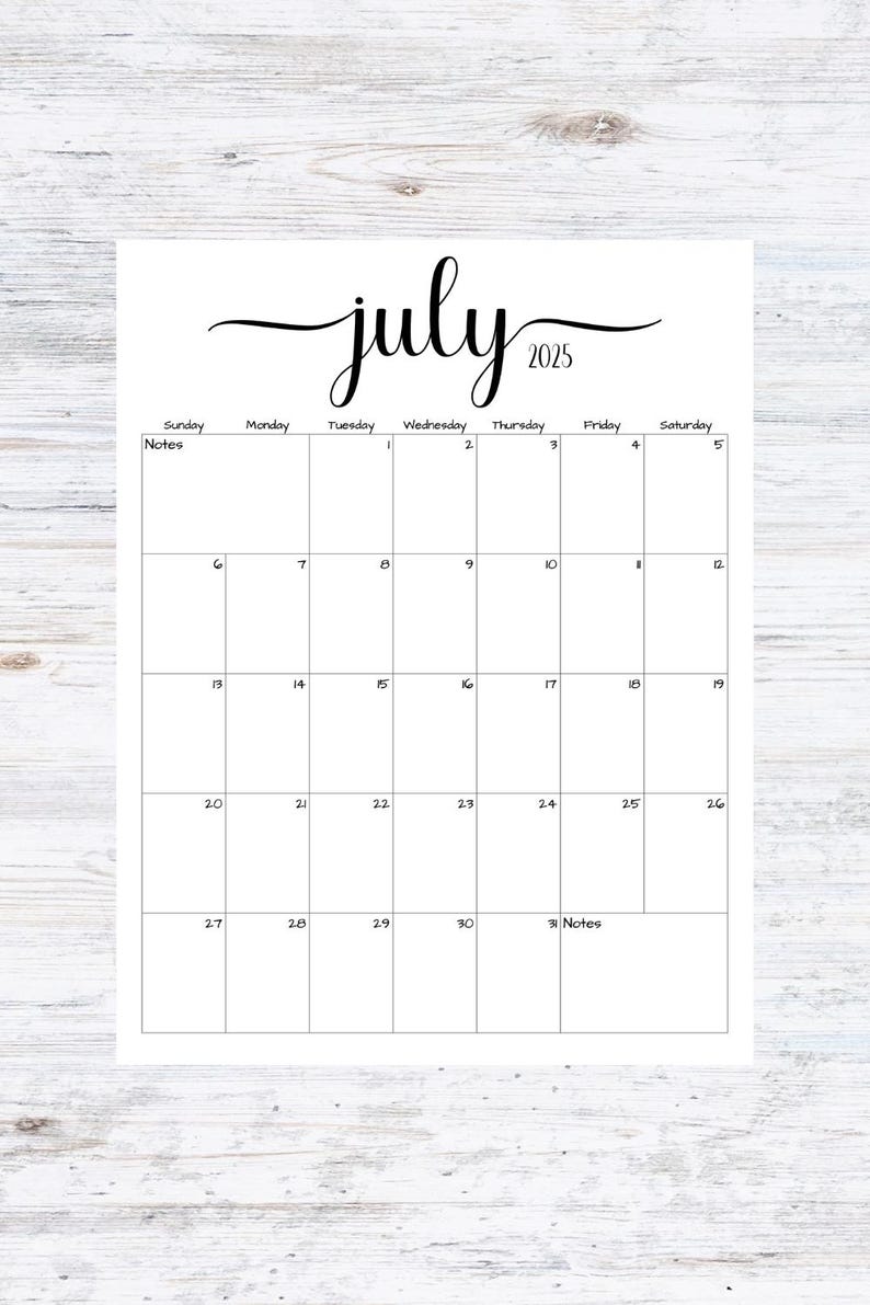 Fillable/editable July 2025 Calendar July 2025 Calendar Simple Script Calendar Instant Download