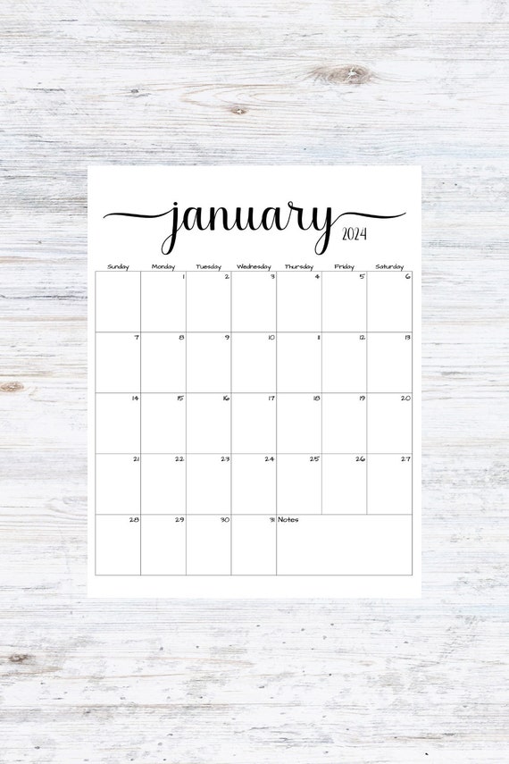 Fillable/editable January 2024 Calendar January 2024 Calendar Simple Script  Calendar Instant Download PDF, PNG, JPG - Etsy