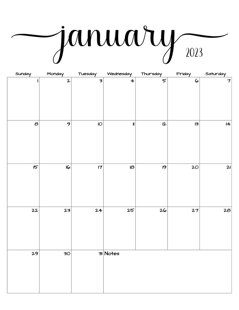 Fillable/editable January Calendar January 2023 Calendar Etsy