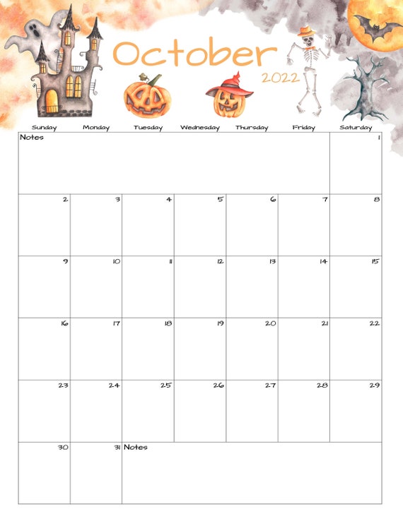 october calendar october 2022 printable calendar halloween etsy