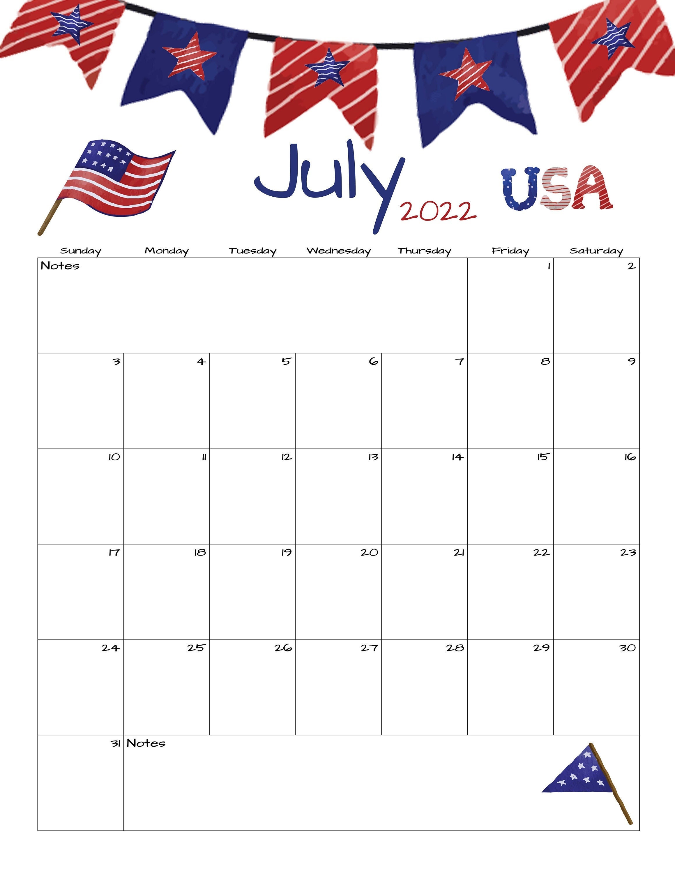 july calendar july 2022 printable calendar patriotic etsy