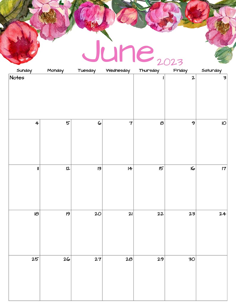 Fillable/editable June Calendar June 2023 Printable Calendar Etsy