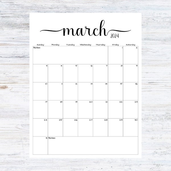 Fillable/Editable March Calendar | March 2024 Calendar | Simple Script Calendar | Instant Download | PDF, PNG, JPG