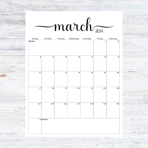 March 2024 Calendar Etsy