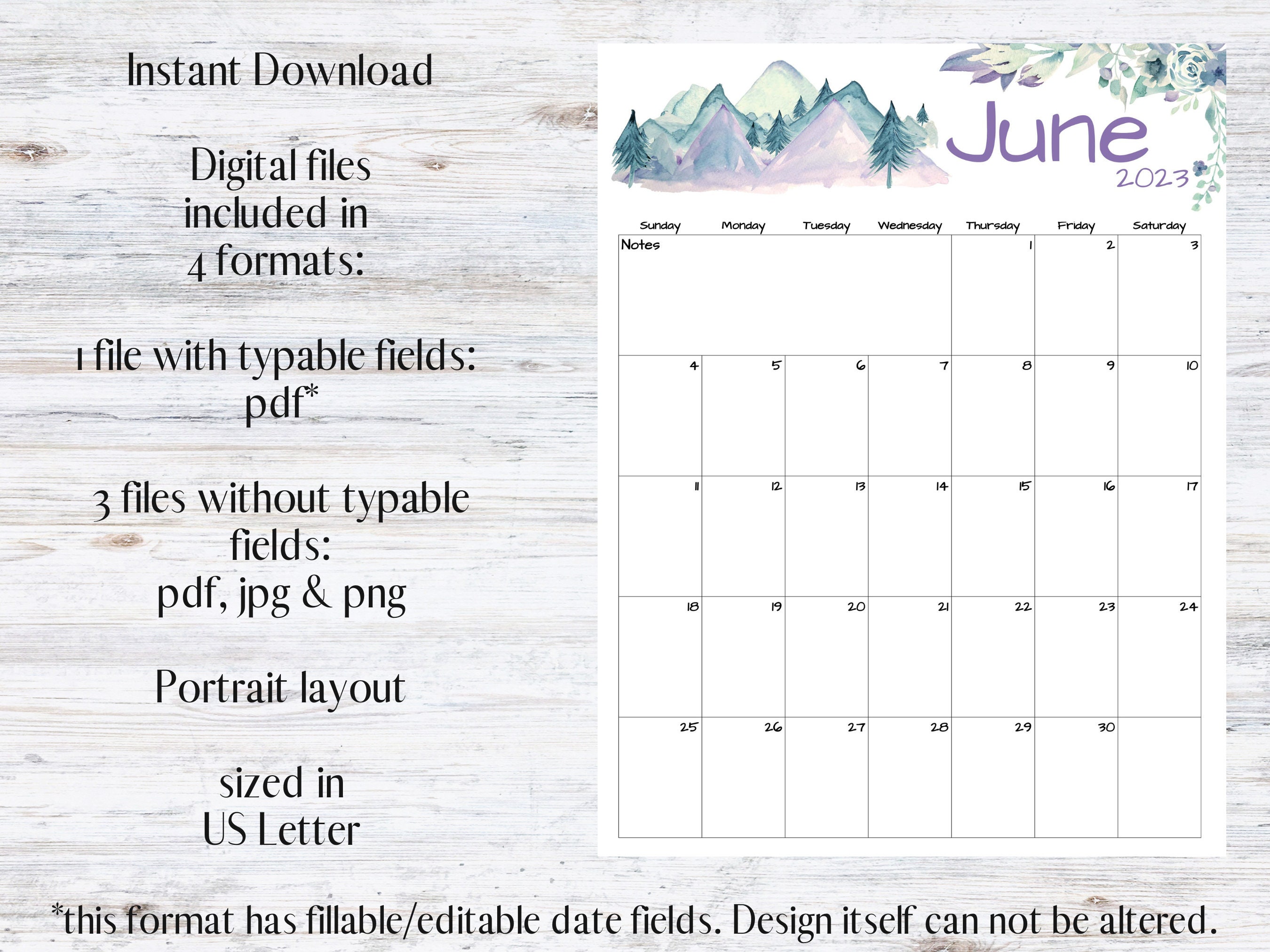 Befüllbarer/bearbeitbarer Juni-Kalender Druckbarer Kalender - Etsy.de