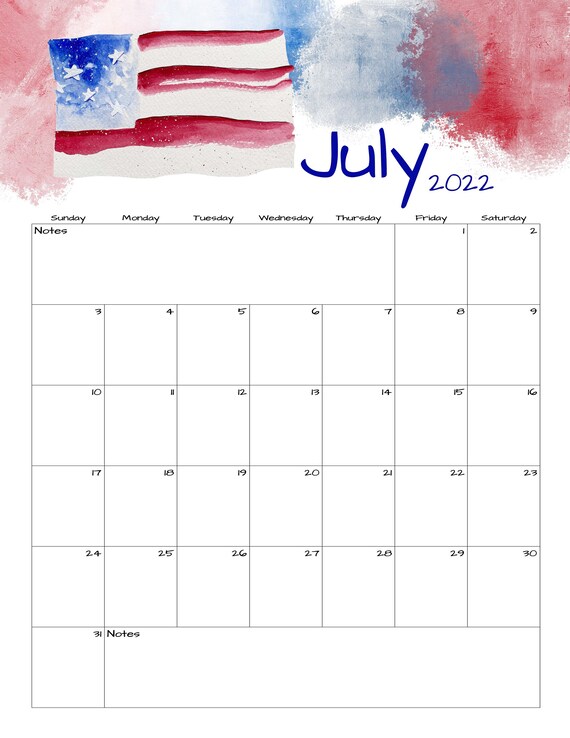 july calendar july 2022 printable calendar patriotic etsy canada