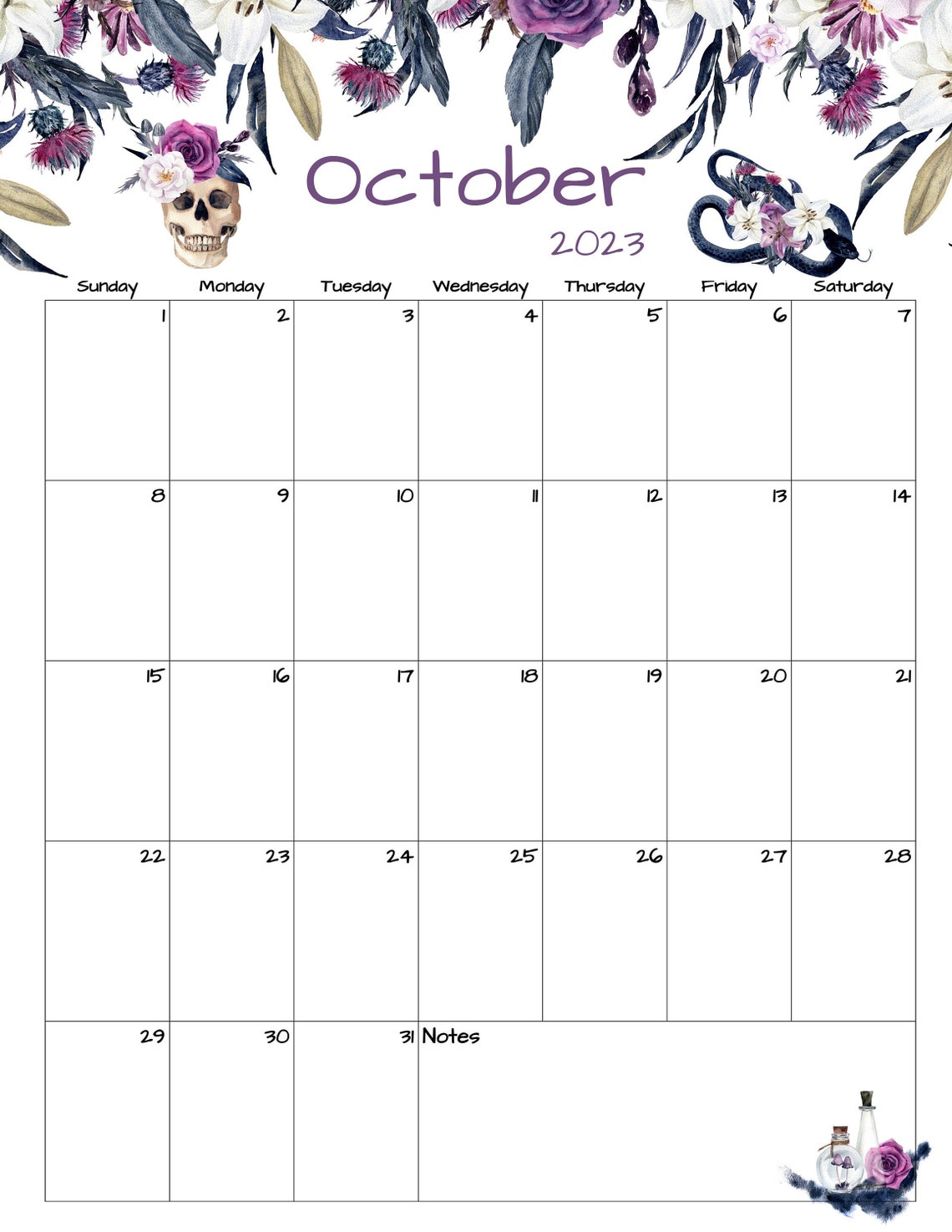Fillable/editable October Calendar October 2023 Printable Etsy
