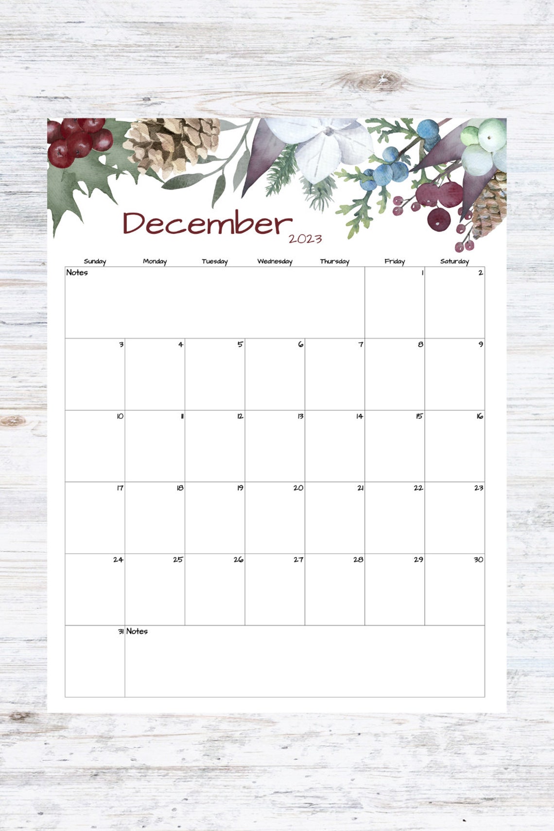 Fillable/editable December Calendar December 2023 Printable Calendar
