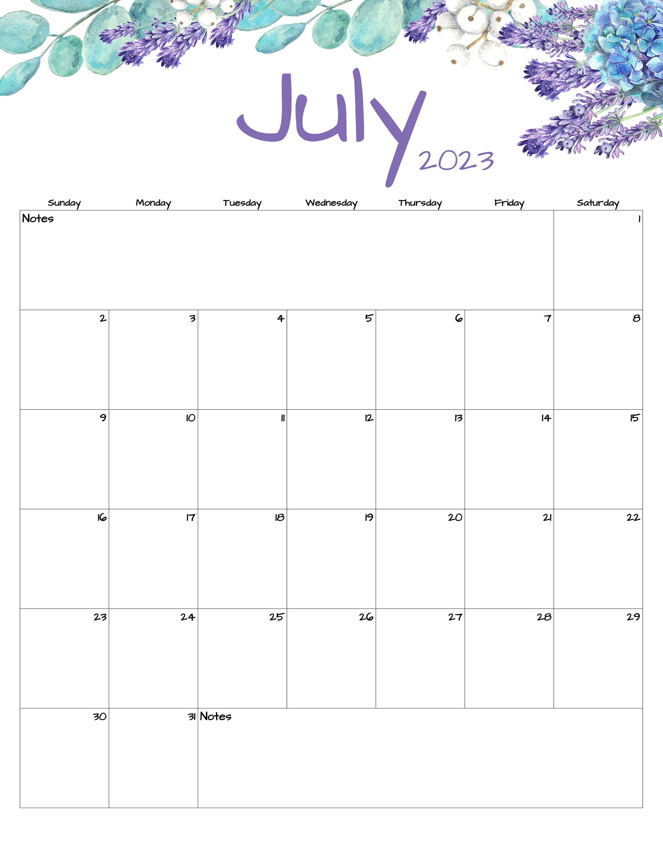 Fillable/editable July Calendar July 2023 Printable Calendar Etsy