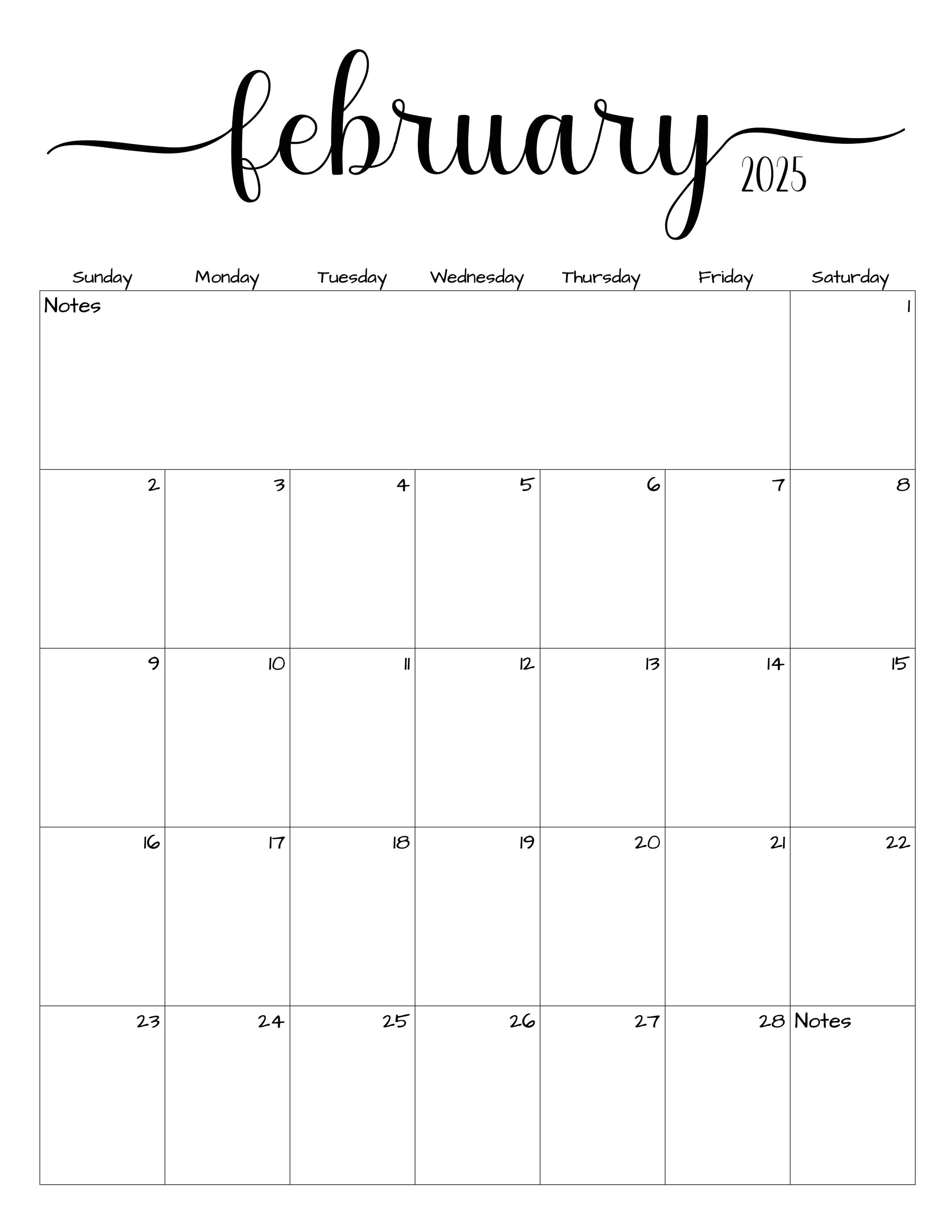 Fillable/editable February 2025 Calendar February 2025 Calendar Simple