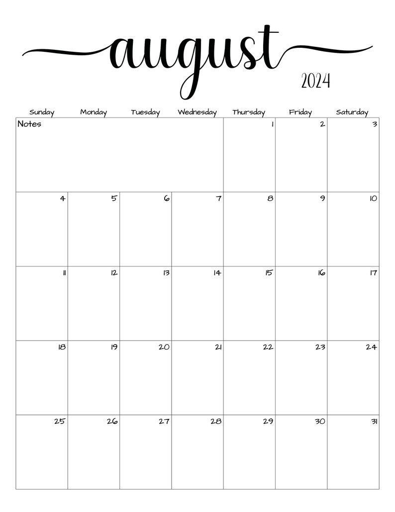 Fillable/editable August 2024 Calendar August 2024 Calendar Simple ...