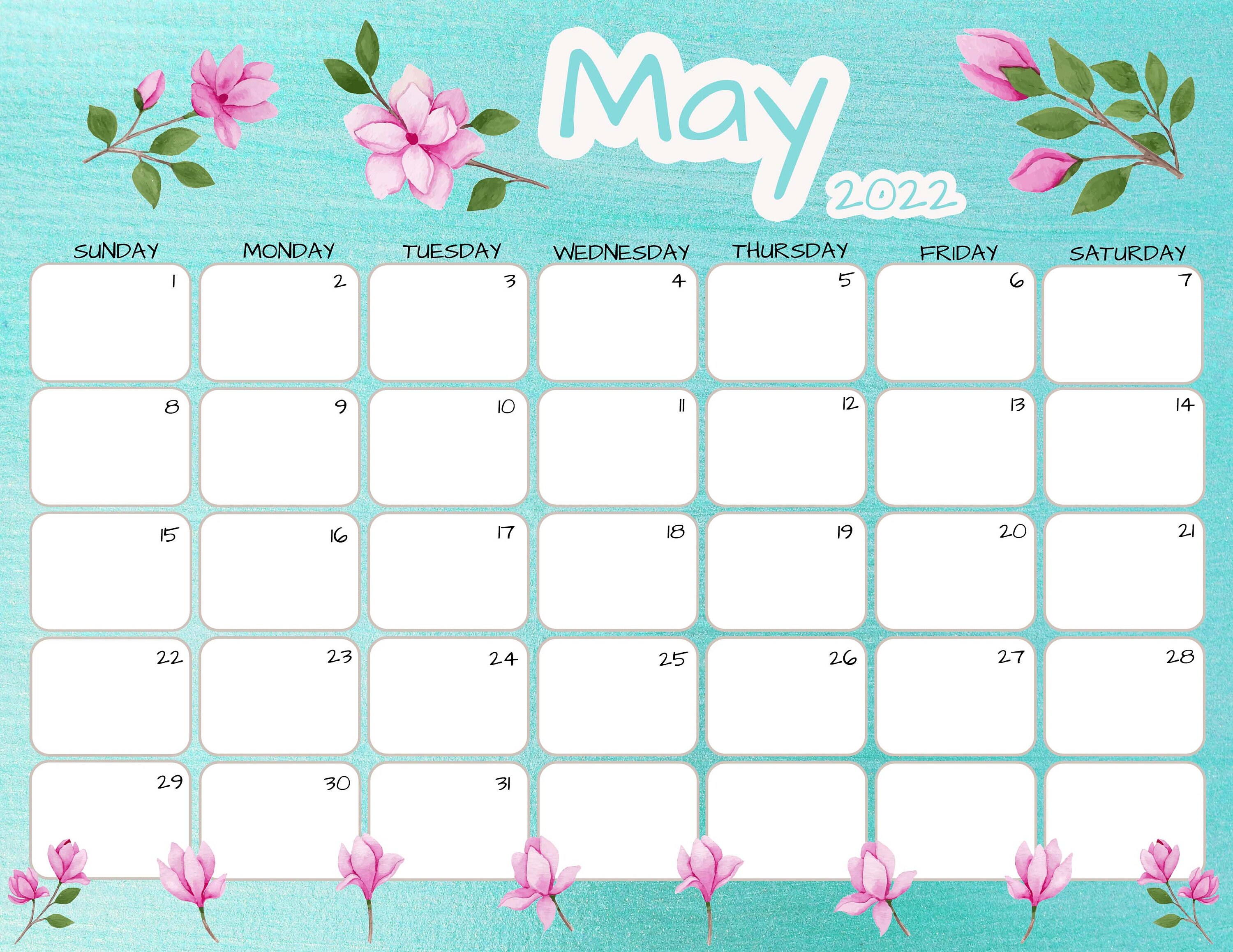 may calendar may 2022 printable calendar magnolias etsy
