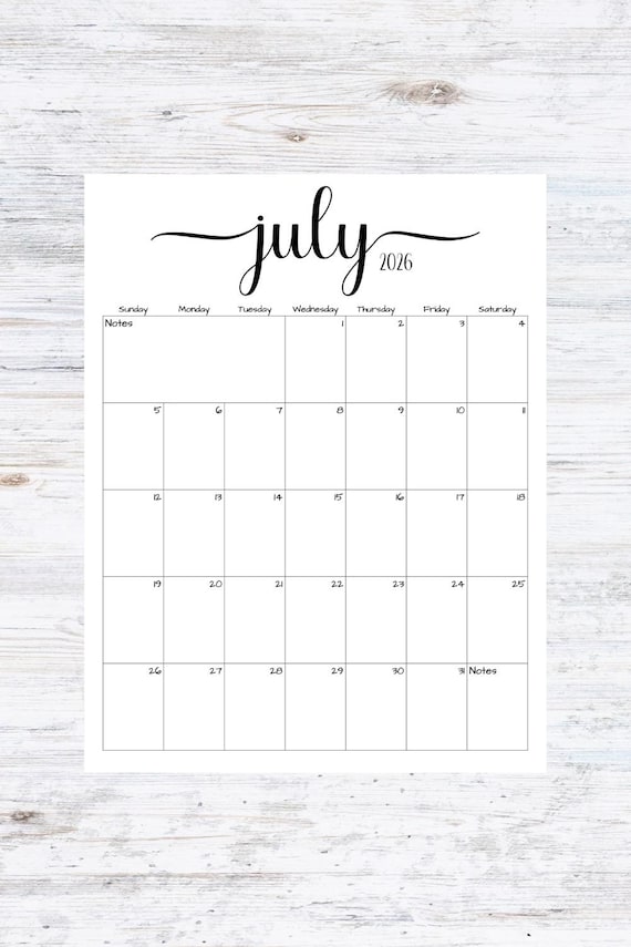 Minimalist July 2026 Printable Calendar – Clean & Simple 4 Fillable/Editable July 2026 Calendar | July 2026 Calendar | Simple Script Calendar | Instant Download | PDF, PNG, JPG