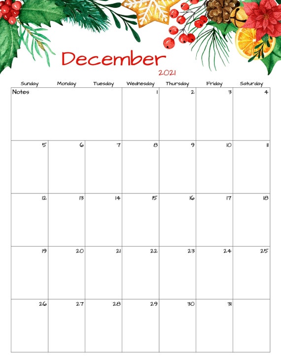 december calendar december 2021 printable calendar etsy