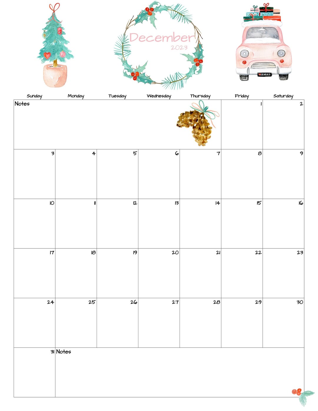 Fillable/Bearbeitbarer Dezember 2023 Kalender Dezember 2023 - Etsy.de