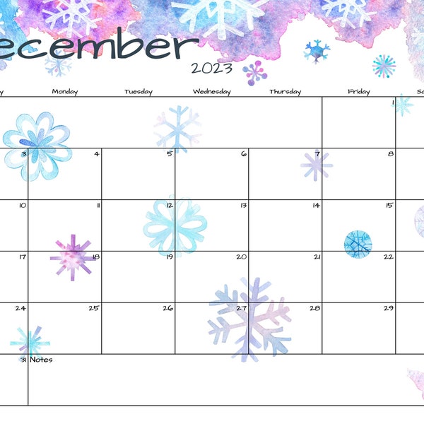 Fillable/Editable December Calendar | December 2023 Calendar | Winter Snow Calendar | Instant Download | PDF, PNG, JPG