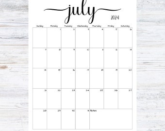 Fillable/Editable July 2024 Calendar | July 2024 Calendar | Simple Script Calendar | Instant Download | PDF, PNG, JPG