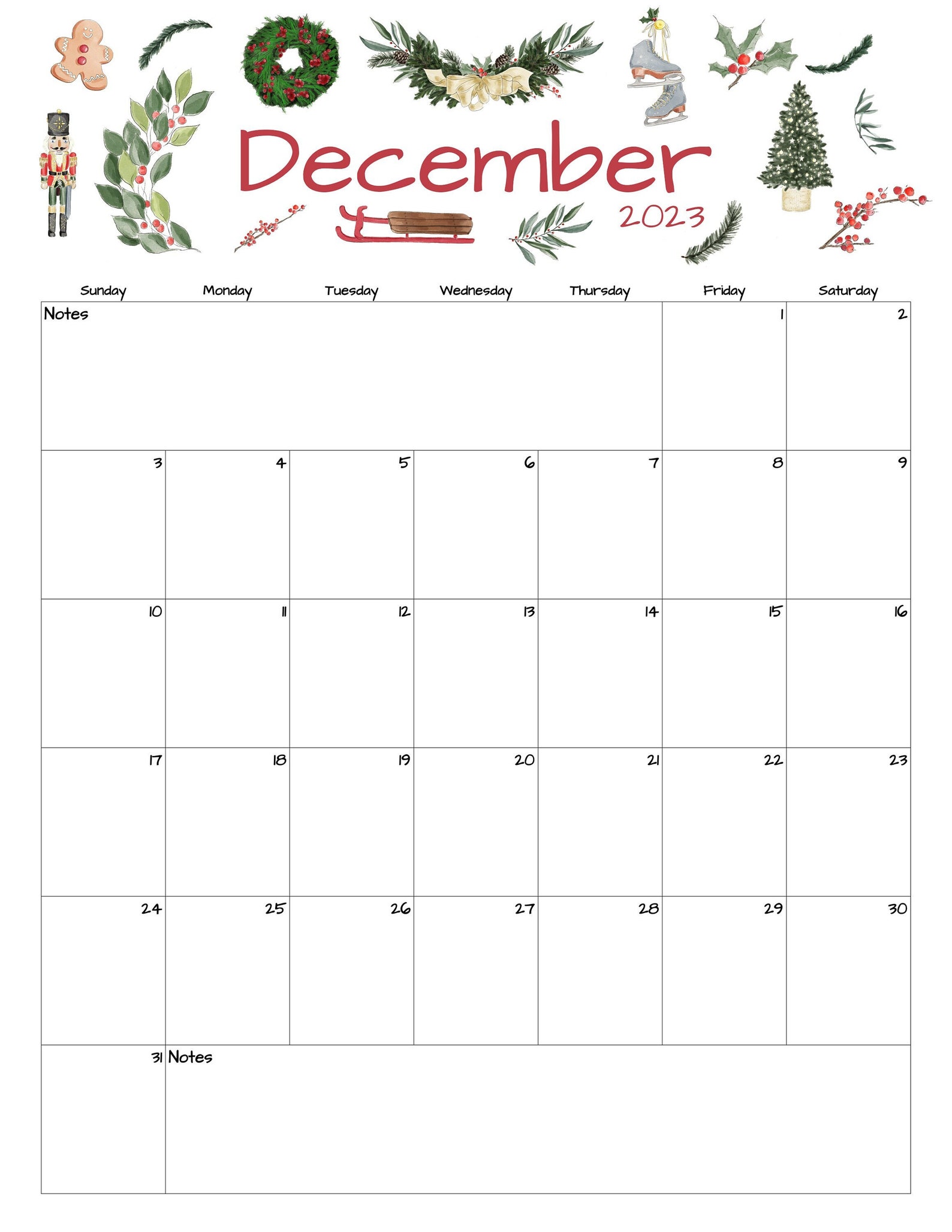 Fillable/editable December Calendar December 2023 Printable Calendar