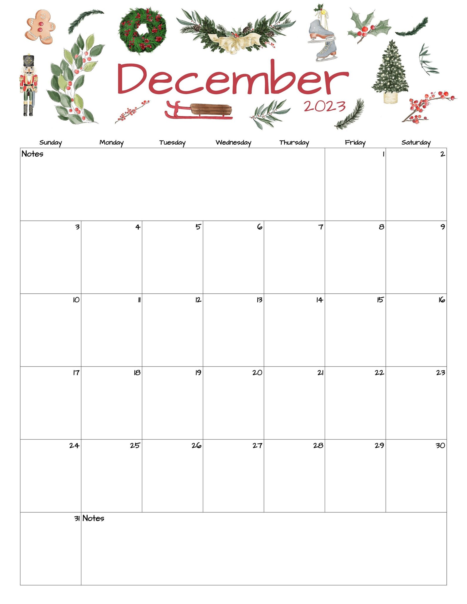 Fillable editable December Calendar December 2023 Printable Calendar