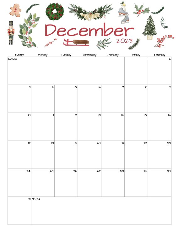 Editable December Calendar Template