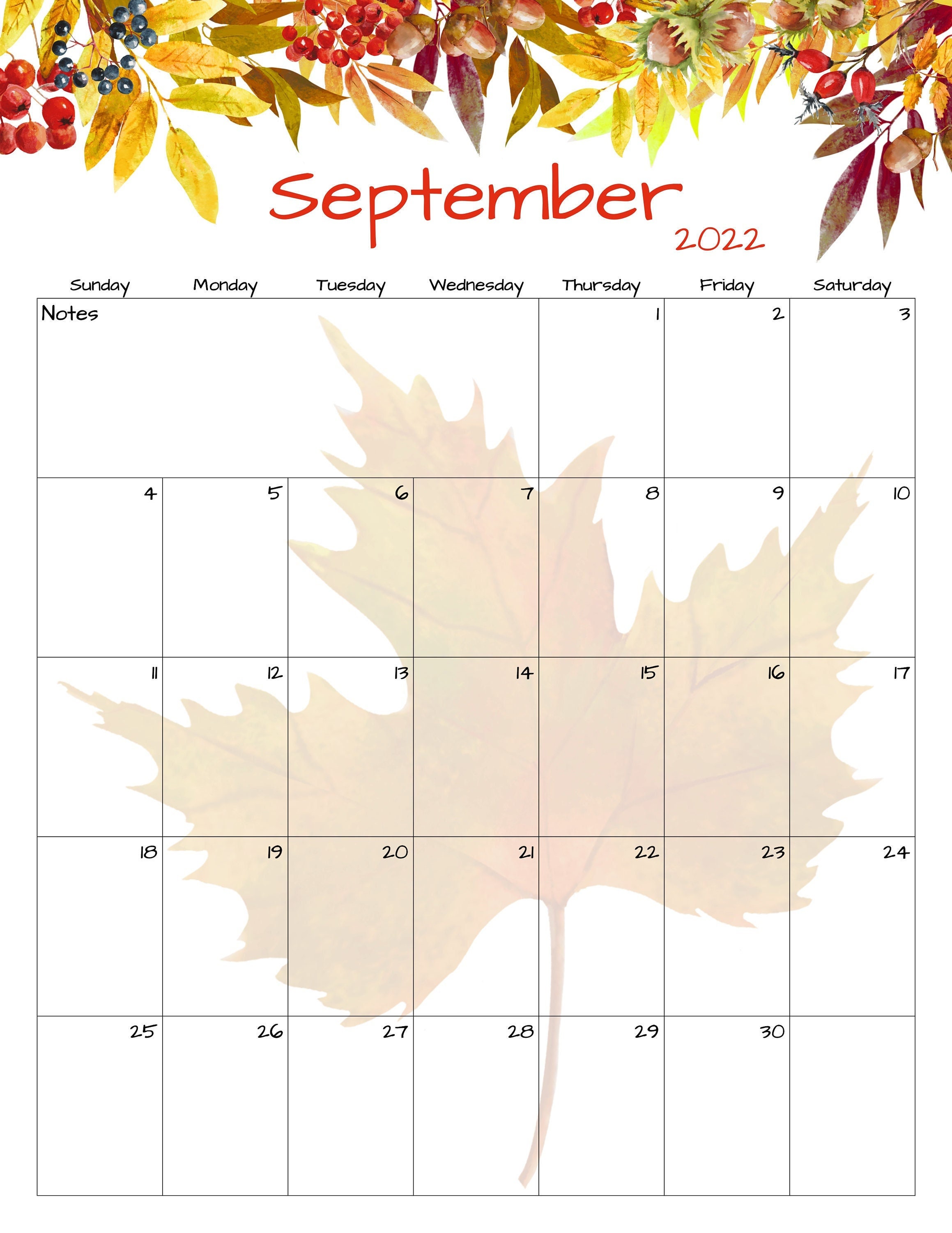 september calendar september 2022 printable calendar etsy