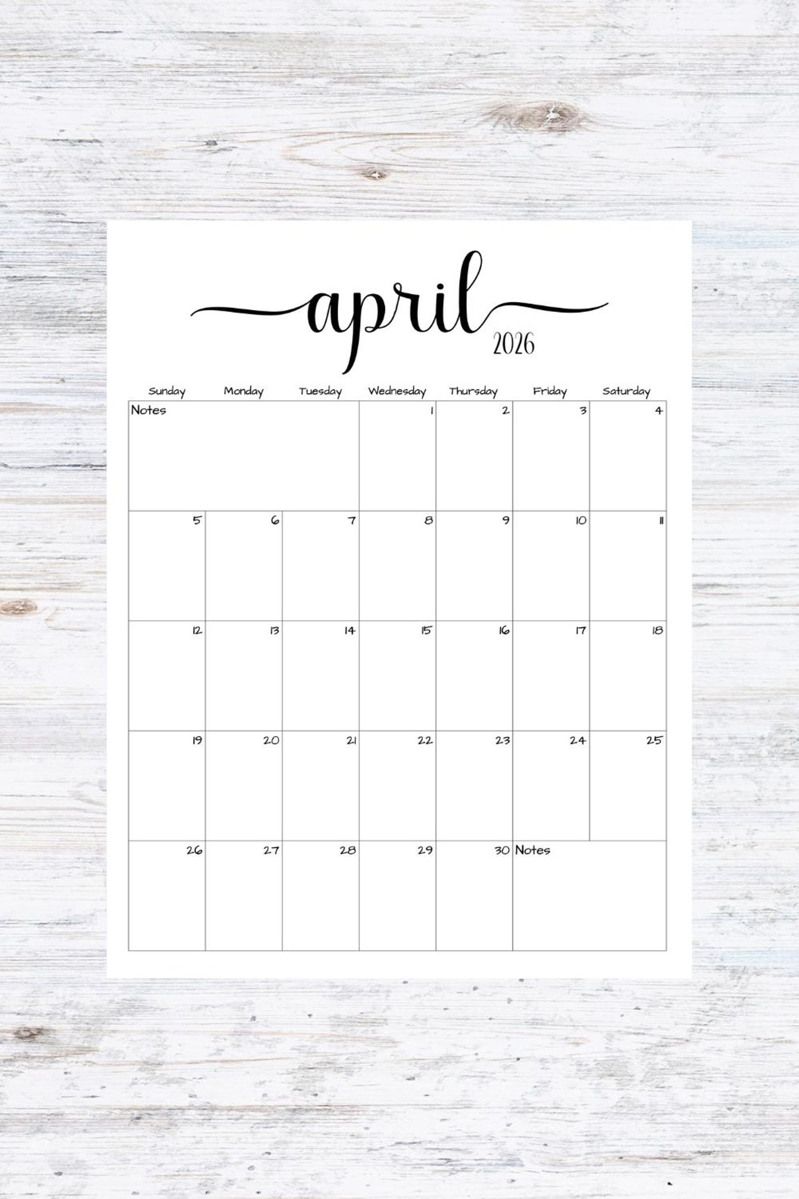 April 2026 Calendar | Simple Script, Fillable & Editable (PDF, PNG, JPG ...