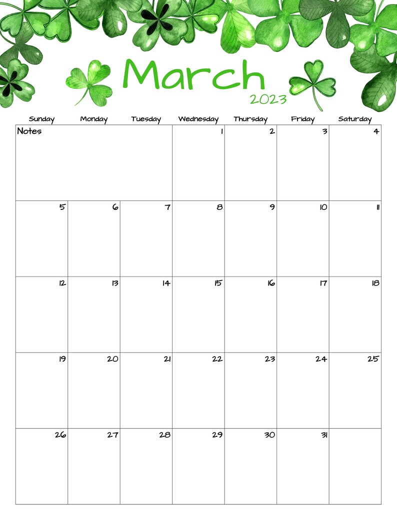 Fillable/editable March Calendar March 2023 Printable Etsy
